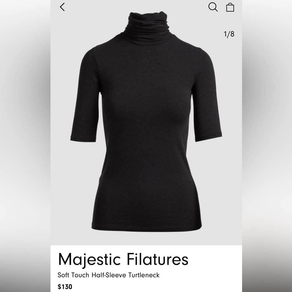 Majestic Filatures Soft Touch Half Sleeve Turtleneck in Black
